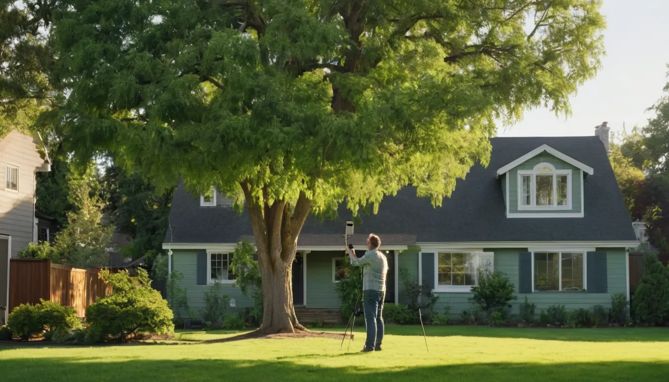 A homeowner in Shorewood photographing a large backyard tree before requesting an estimate